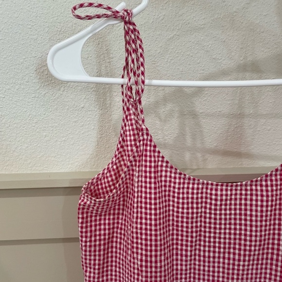Free People Pink Gingham Mini Dress Bow Tie Straps Size XS 100% Cotton - Picture 3 of 10